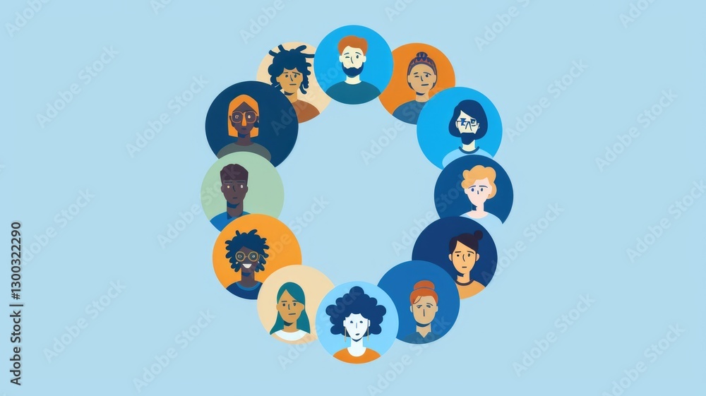 Poster human avatar gathering as group representation unity of people. minimal style icons in digital form 