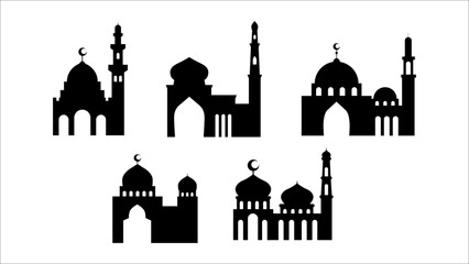 Islamic Mosque Silhouette Vector Set,
 Ramadan & Eid Mubarak Elements