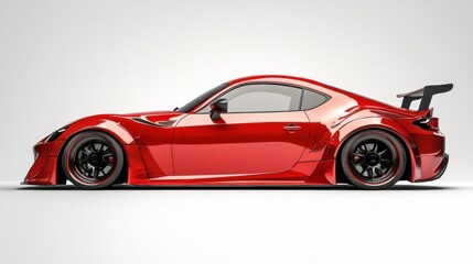 Red sports coupe, studio shot, side profile