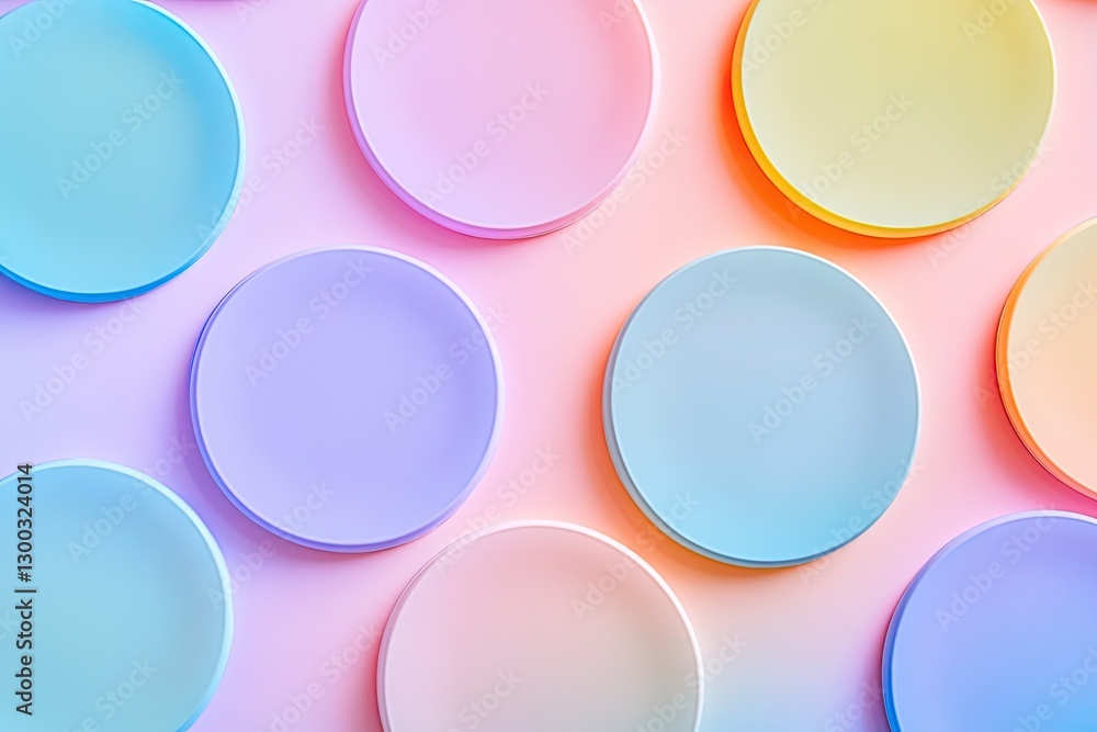 Poster pastel colored circles on pink background abstract design minimalist pattern