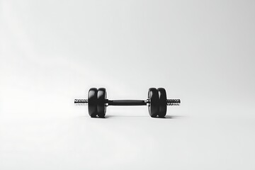 A black dumbbell isolated on a white background, representing fitness and strength training equipment for workouts
