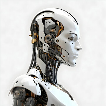 recommend clip art: AI robot in deep thought, side view, isolated on a transparent background.