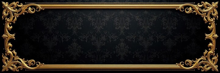 Intricate gold frame on black, damask pattern, texture, opulence