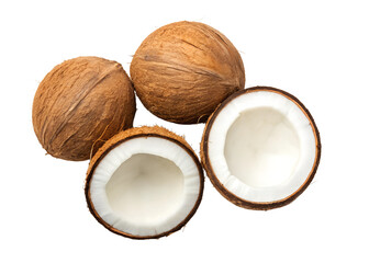 Delicious Coconuts on White Background, Tropical Fruit, Fresh Coconut Display, Healthy Snack, Cut Out