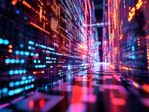 Digital corridor, A futuristic cityscape of data and vibrant light