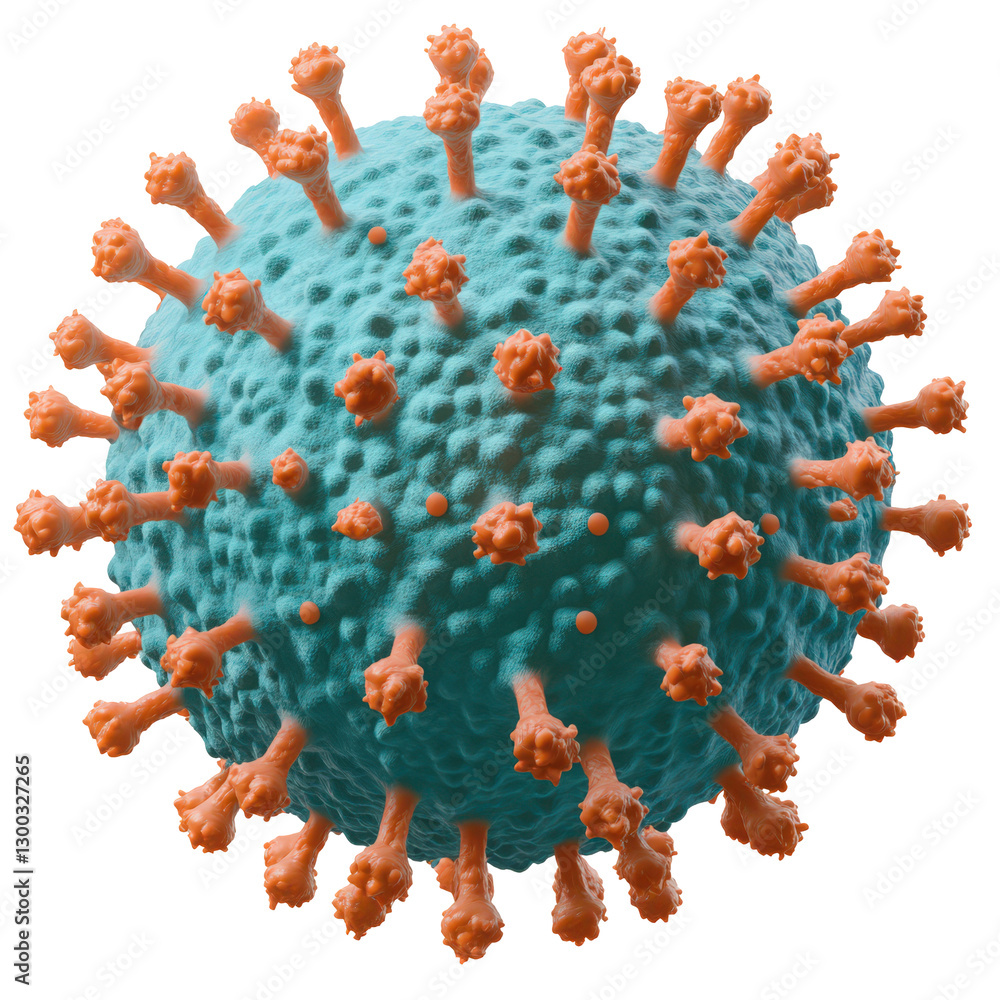 Poster visual representation of a virus particle, showcasing its distinctive structure