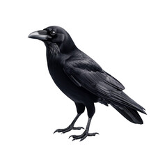 Fototapeta premium high resolution image of spooky raven standing still, showcasing its glossy black feathers and sharp beak, evoking sense of mystery and intrigue