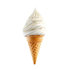 Classic vanilla ice cream in waffle cone, creamy texture, and swirled top, perfect for hot day. Enjoy this delightful treat that brings joy and refreshment