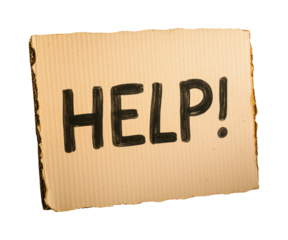 Piece of cardboard with the word HELP written on it, isolated on transparent background