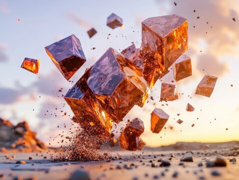 Abstract geological formation featuring floating crystalline structures - Powered by Adobe