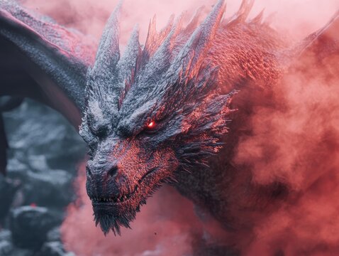 Enigmatic Dragon, A close-up portrait of a fearsome mythical beast