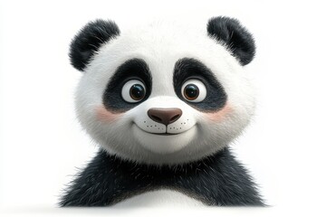 Fototapeta premium Happy cartoon panda with bright eyes and a playful expression against a white background