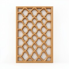 A decorative wooden panel with an intricate geometric pattern, featuring a honeycomb-like design against a light background.