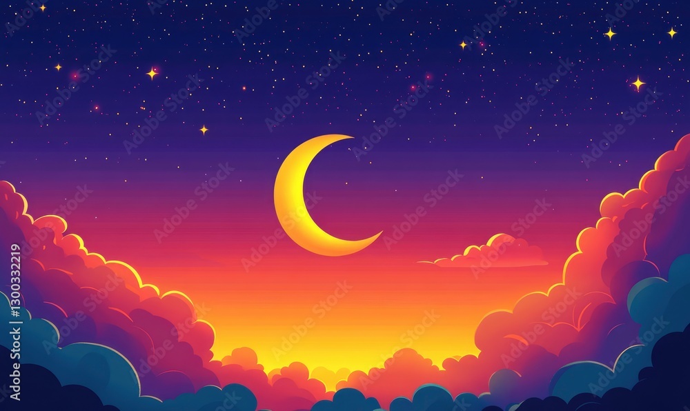 Poster the crescent moon and the stars in the sky, ramadan kareem theme background with copy space for text