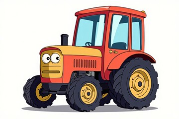 Obraz premium Cartoon cute funny game tractor standing alone on a white background