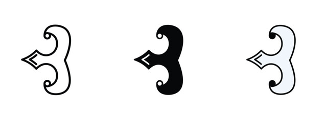 Set of 3 pixel perfect Alto Clef icon with 1 unexpanded, 1 silhouette, a simple and clear alto clef icon representing musical notation.