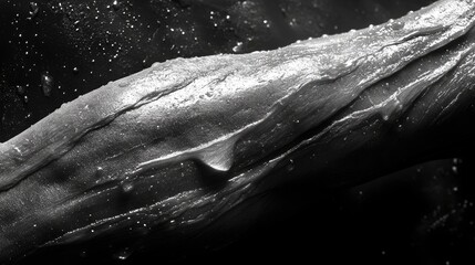 Extreme close-up of bicep peak contraction, dramatic side lighting highlighting muscle striations, monochromatic background, beads of sweat catching light