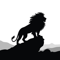 Majestic Lion Silhouette Standing on a Rock – Bold Black Vector Art