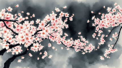 Japanese cherry blossoms, detailed focus, gentle color wallpaper desktop background | generative AI