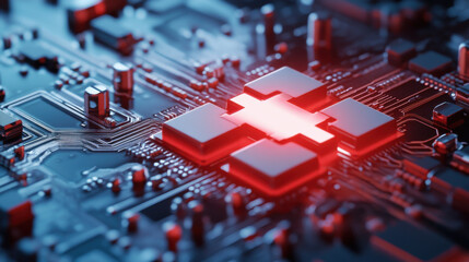 Advanced Circuit Board with Red Illumination