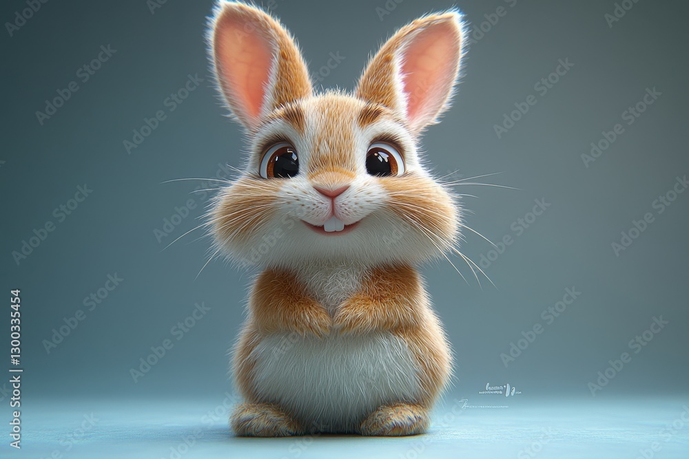 Aufkleber cute animated rabbit character sitting and smiling with cheerful expression against a light blue bac