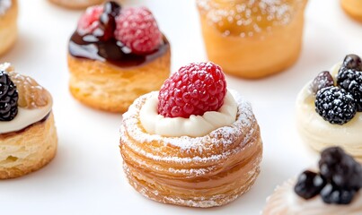  A variety of miniature pastries with a white background, Generative AI
