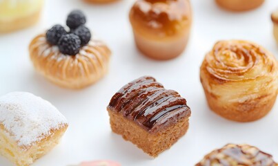  A variety of miniature pastries with a white background, Generative AI
