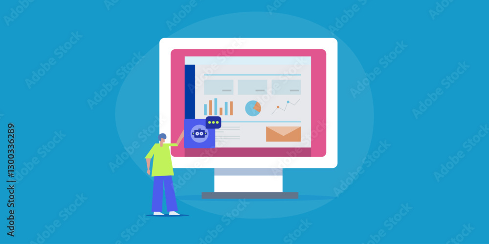 Aufkleber virtual ai chatbot providing business data and financial report to company person on dashboard scree