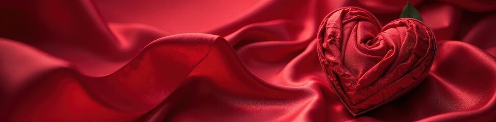 Obraz premium Luxurious silk robe nestled in a romantic red rose adorned heart box , red ribbon, elegant