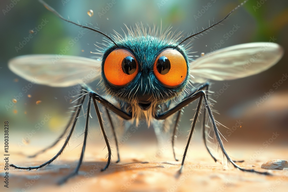 Poster close-up view of a colorful insect with large eyes exploring its surroundings in a natural setting