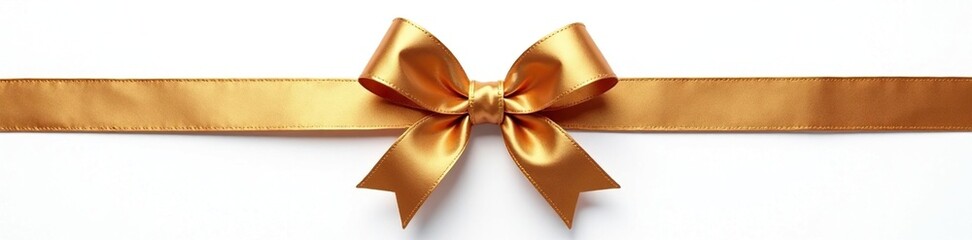 Ornate golden rose bow ribbon against white background, copper, decoration, festive
