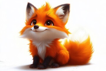 Fototapeta premium Cute cartoon fox with vibrant orange fur sitting happily against a light background
