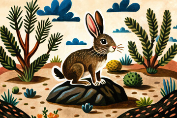 rabbit in savanna landscape abstract cartoon illustration