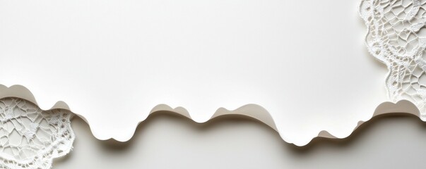 Delicate White Lace Fabric Overlay on Textured Paper Background for Invitation or Decorative Element