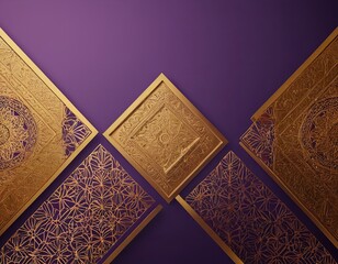 Fototapeta premium Intricate golden decorative panels against a rich purple background, showcasing artistic craftsmanship.