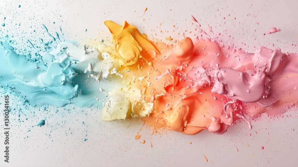 Poster vibrant pastel color powder explosion on white background, creating a dynamic and artistic visual ef