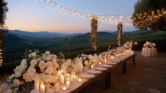 Tuscan Vineyard Sunset Wedding Reception