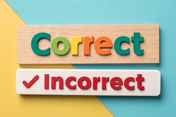 Two boards: one with a bold, vibrant correct word and the other with a similar, incorrect word, set against a bright, educational background.