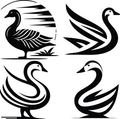 Goose Vector Logo Set – Elegant Wildlife Silhouettes & Minimalist Bird Design