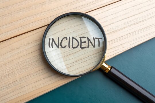 A magnifying glass highlighting the word "Incident" symbolizes the concept of something that has happened, emphasizing the need to examine and understand the event
