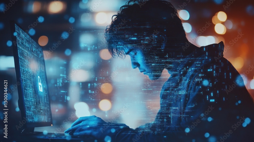 Poster hacker coding night city