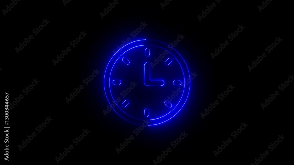 Poster glowing neon clock icon isolated . stopwatch ,clock icon animation .