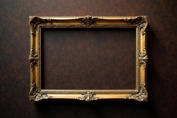 Ornate gilded frame against a dark brown textured background, perfect for showcasing artwork or elegant designs