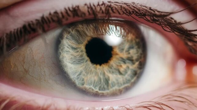 Rapidly changing images of a human eye. A sequence of different human eyes looking into a camera lens.