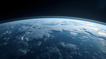 Breathtaking Blue Planet Earth View from Space: White Clouds, Ocean, Curved Horizon, Atmosphere