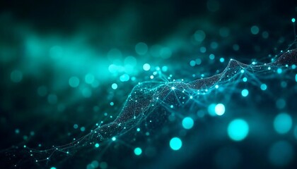 Abstract Technology Network with Glowing Connections and Data Points in Turquoise Hues