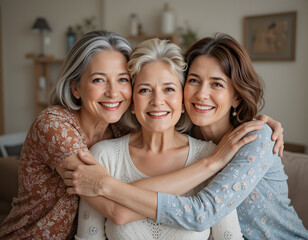 Happy Mother Day at home, close up. Family unity, love, deep connection between different generations