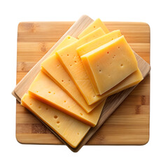 PNG Variety of cheeses displayed on a wooden board against white background
