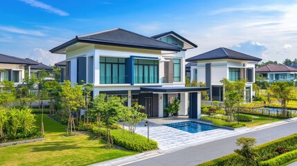 Luxury Modern House with Pool in Suburban Neighborhood