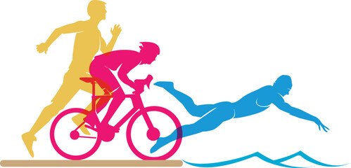 Colorful vector editable triathlon poses for any graphic background	